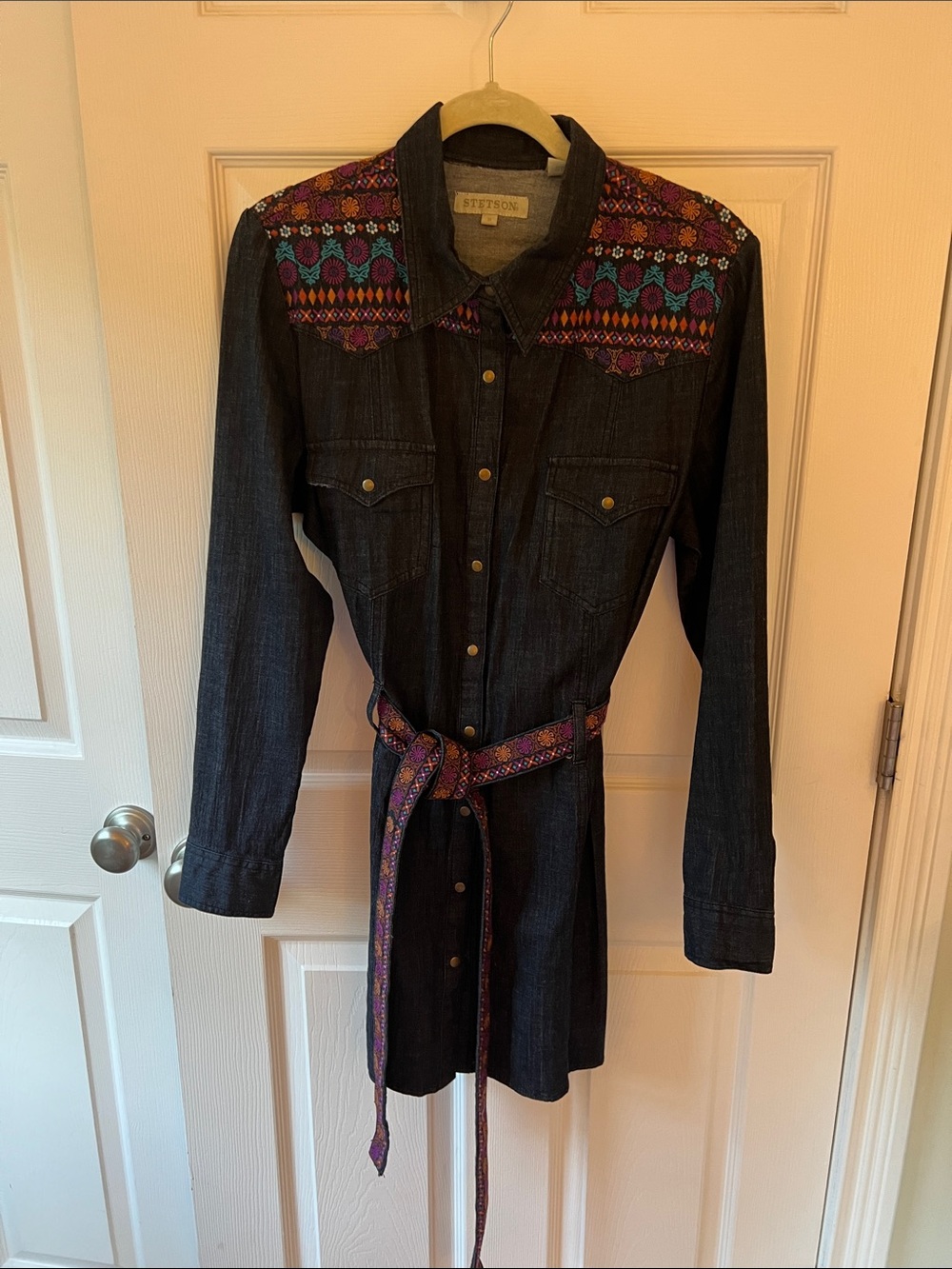 Stetson Black Denim Long-Sleeve Tunic with Multicolor Embroidered Yoke